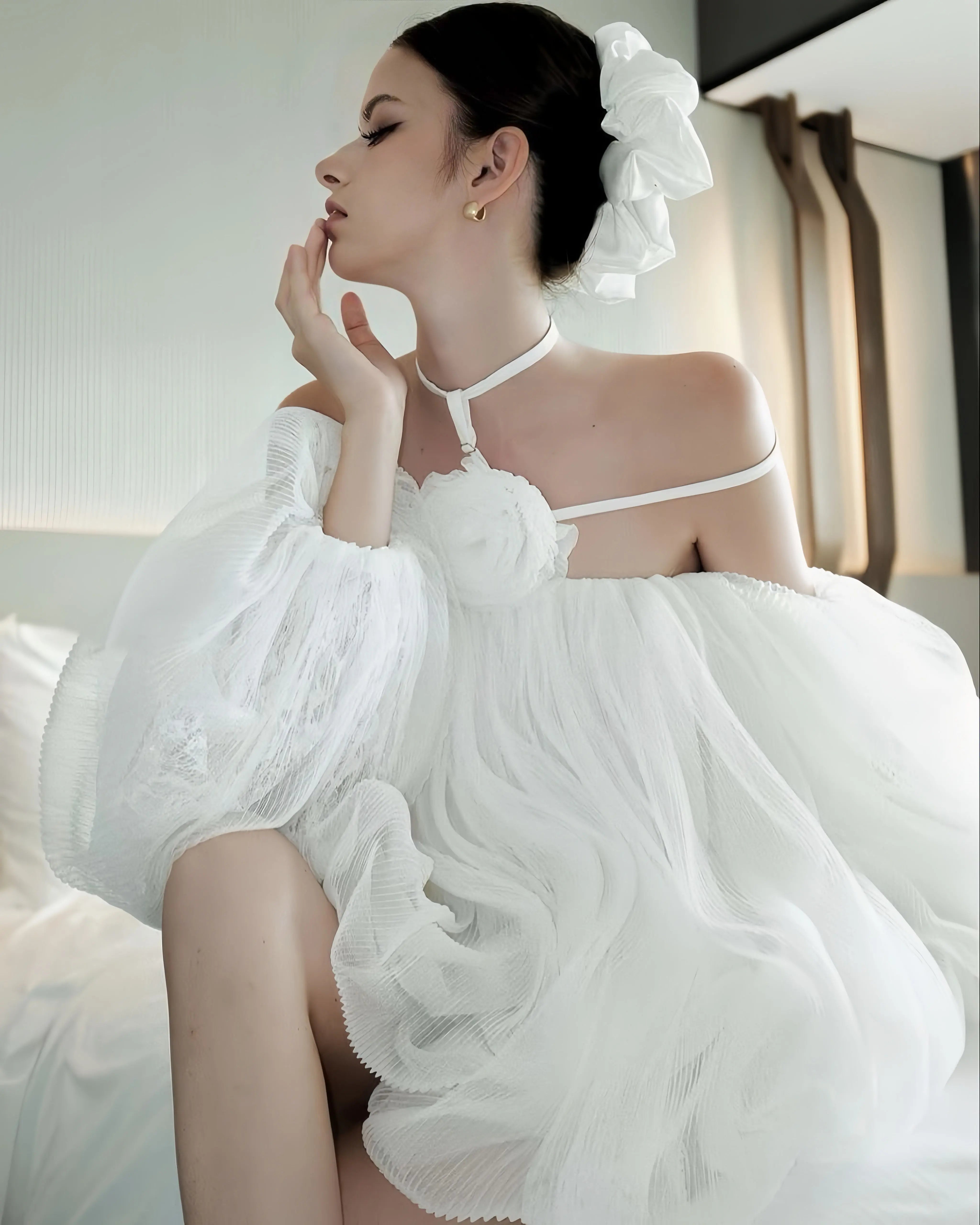 Bloom-Sculpt Tulle Off-Shoulder Dress - Velanocta
