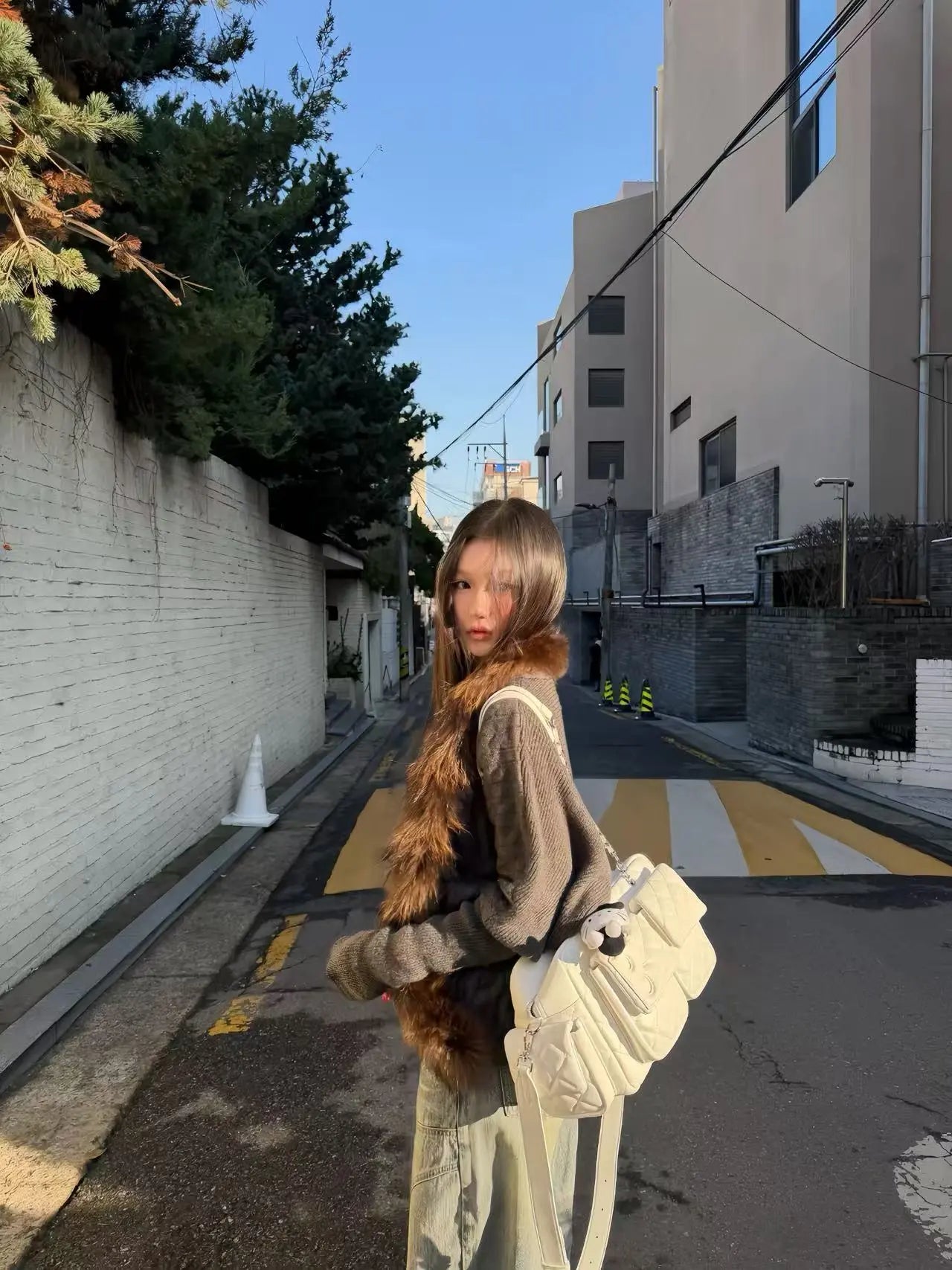 Merino Wool Coat with Oversized Mink-Feel Collar - Velanocta