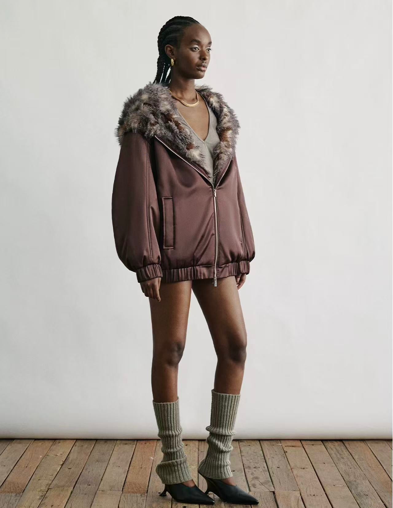 Hooded Faux Fur Panel Jacket