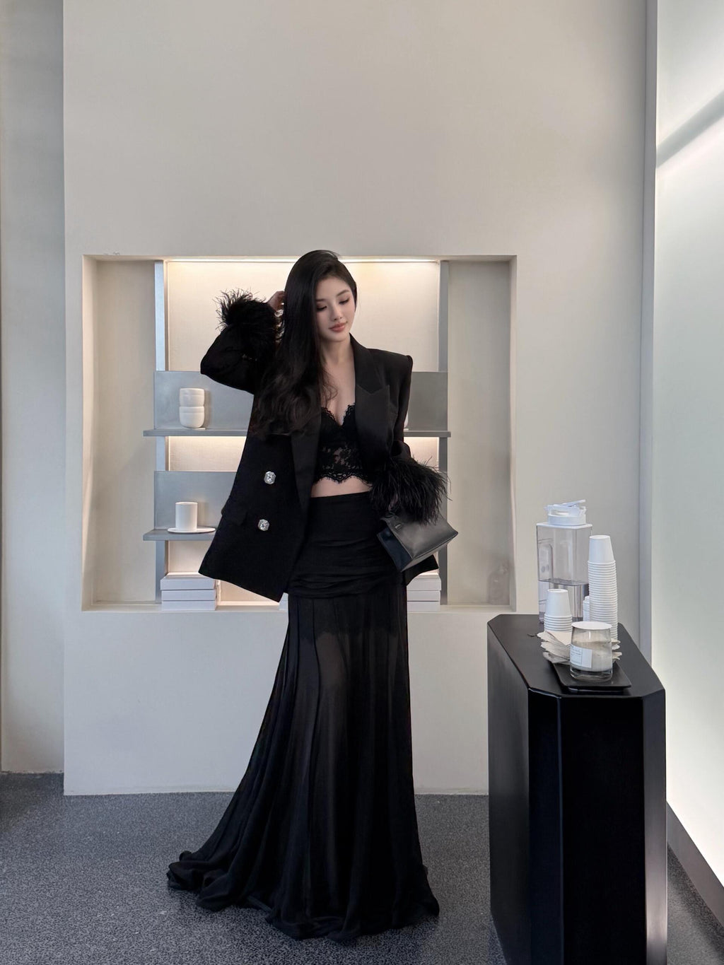 Feather-Cuff Tailored Blazer