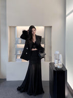 Feather-Cuff Tailored Blazer