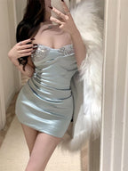 Crystal Bustier Satin Mini Dress