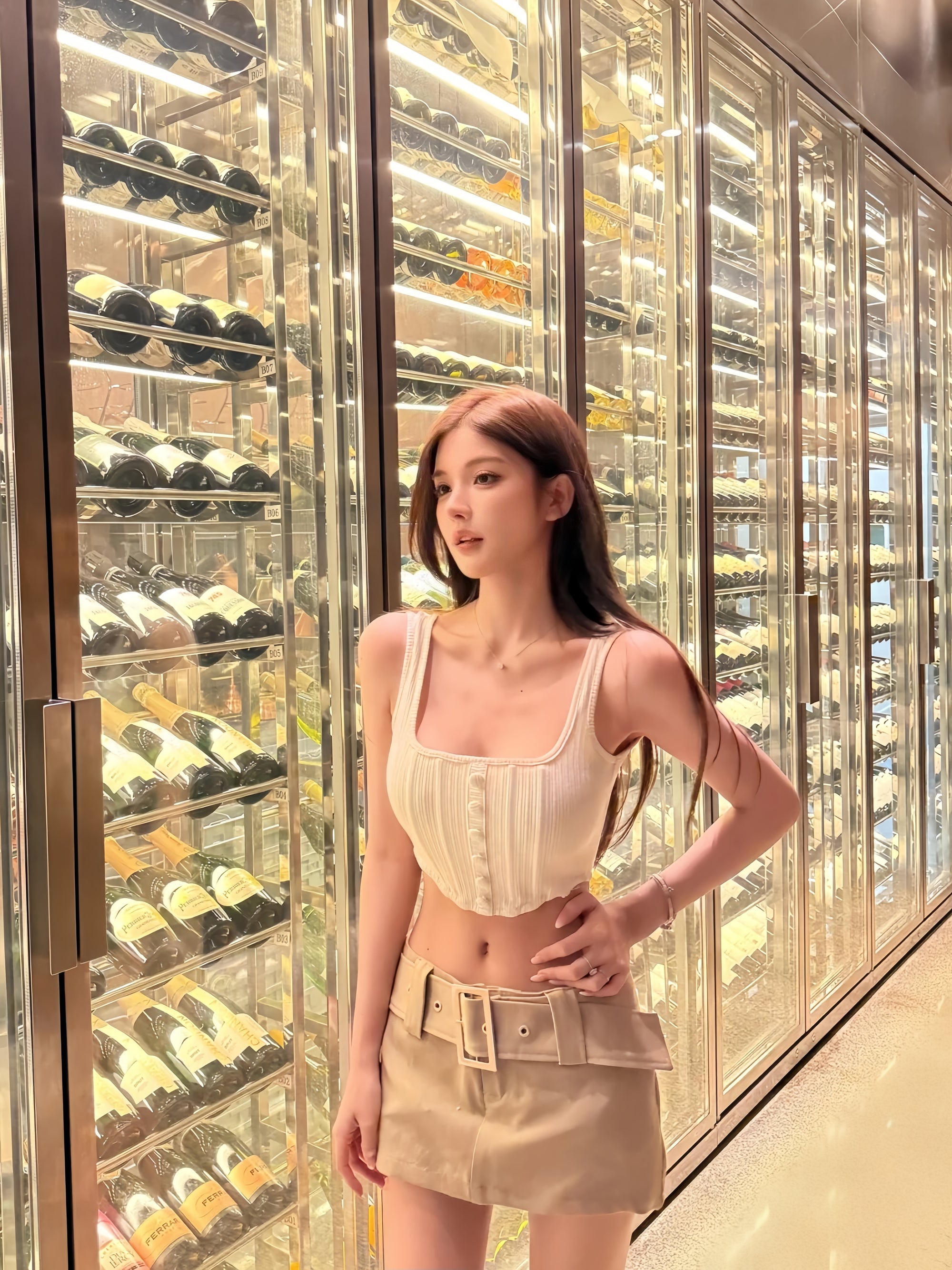 Faux Fur Trim Cropped Two-Piece Top