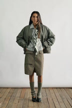 Collarless Puffer Bomber Jacket