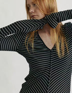 Merino Twist-Front Striped Knit Top
