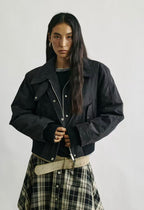 Stand-Collar Cinched Puffer Jacket