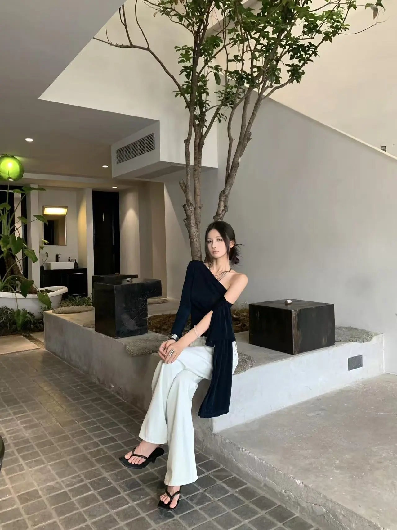 Asymmetric Off-Shoulder Draped Top - Velanocta