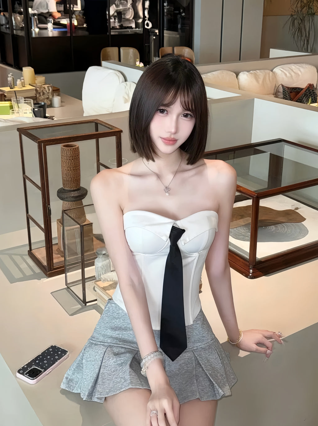 Strapless Corset Top with Contrast Tie