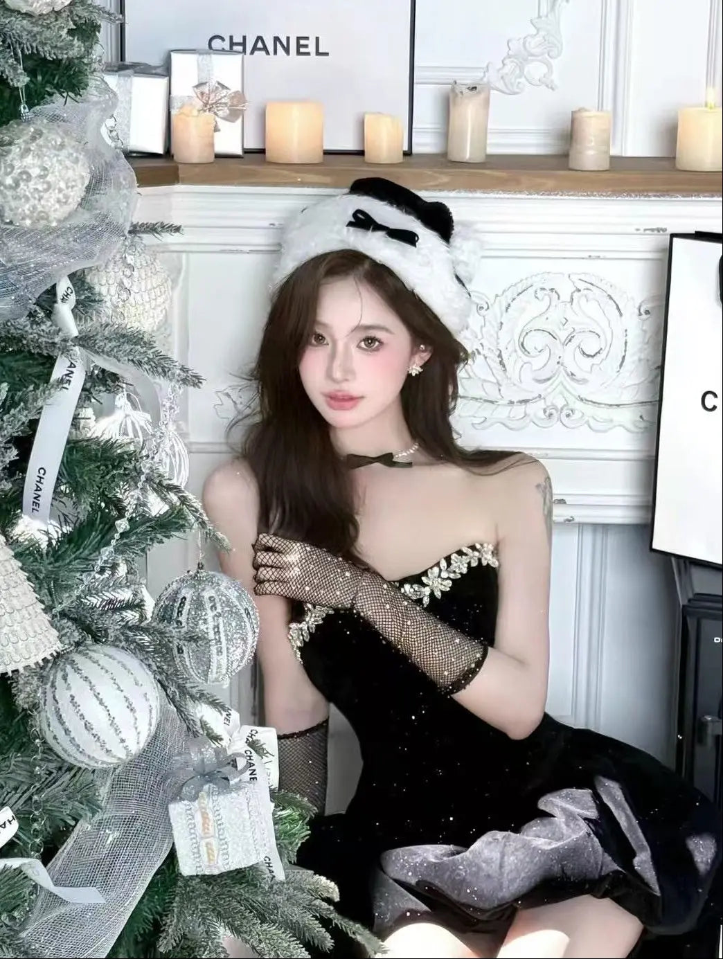 Black Snowflake Christmas Dress - Velanocta