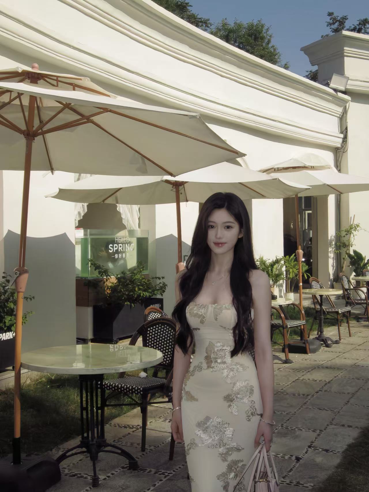 Embroidered Mesh Strap Maxi Dress