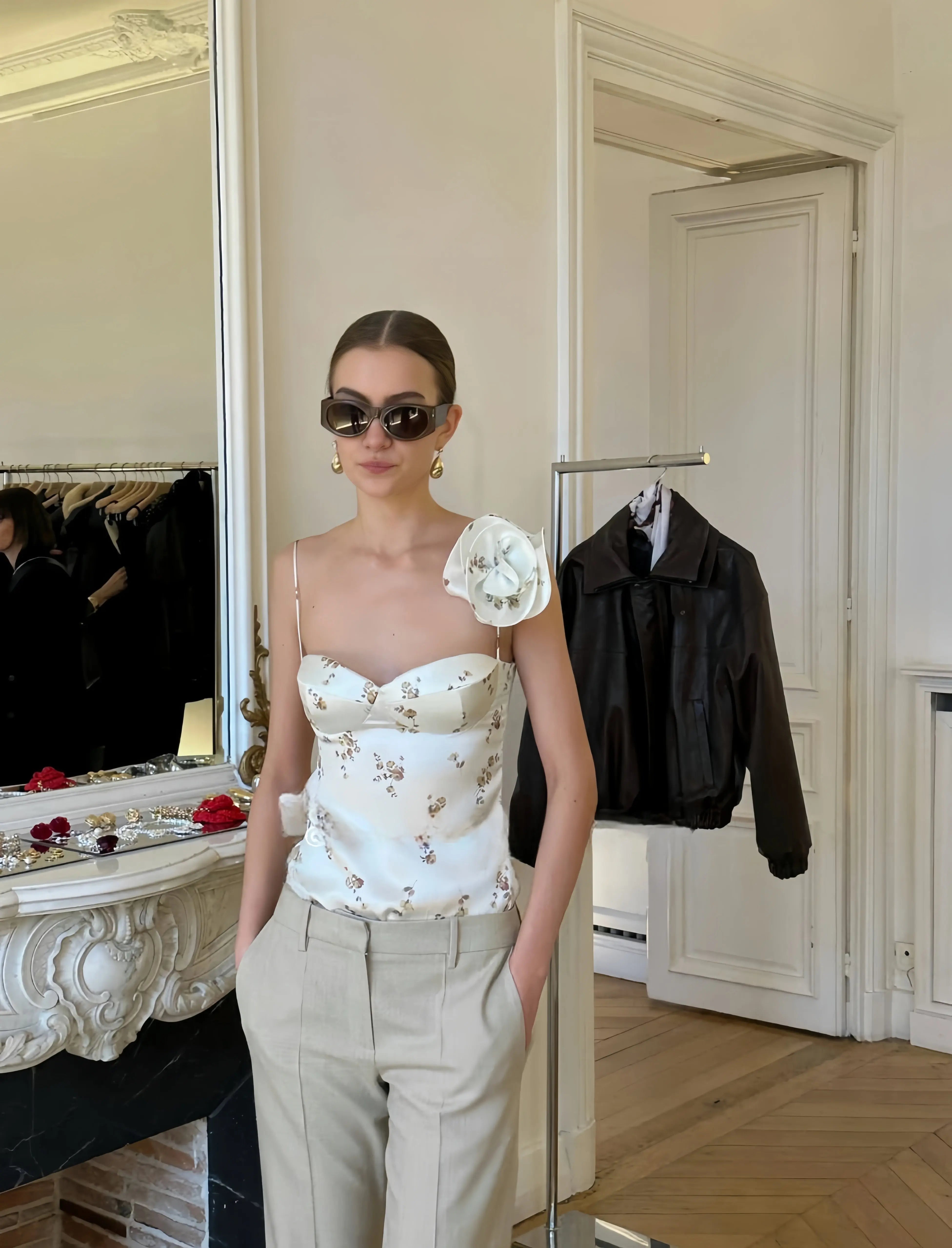 Floral Satin Sculpted Camisole Top - Velanocta