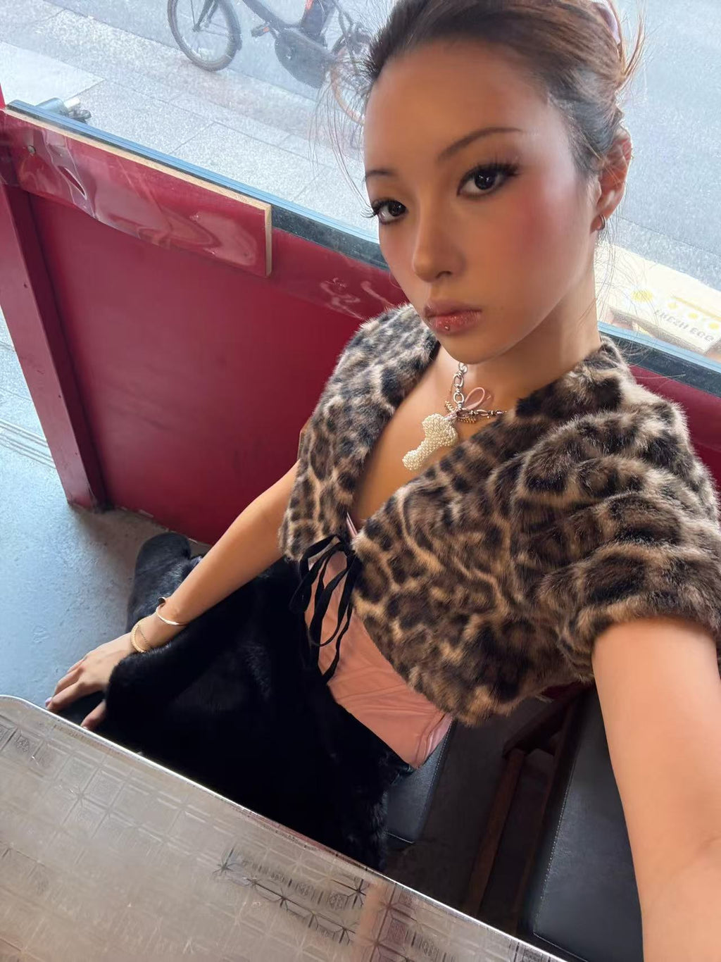 Leopard Faux-Fur Tie-Front Cropped Jacket