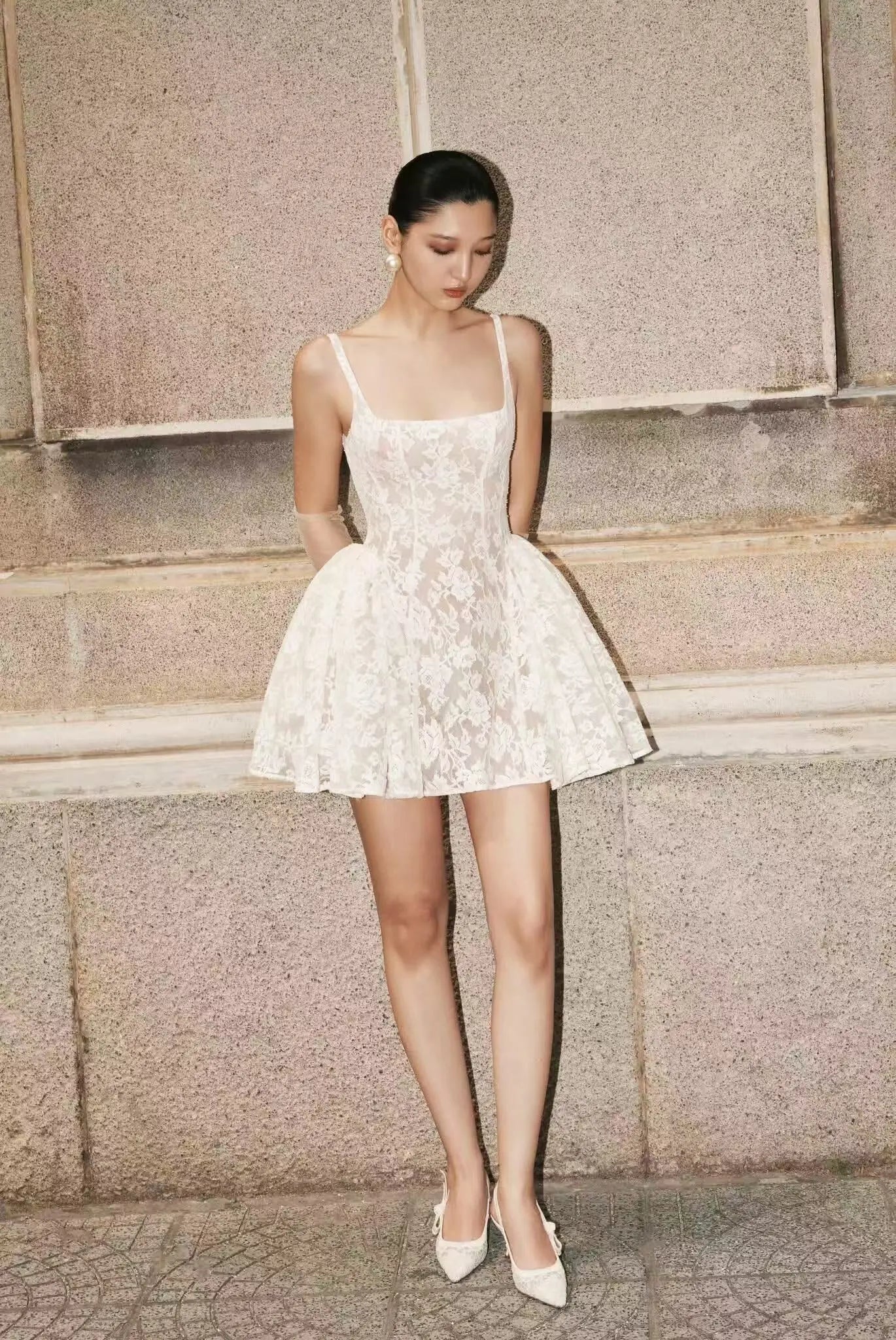Blanche Lace Corset Mini Dress - Velanocta