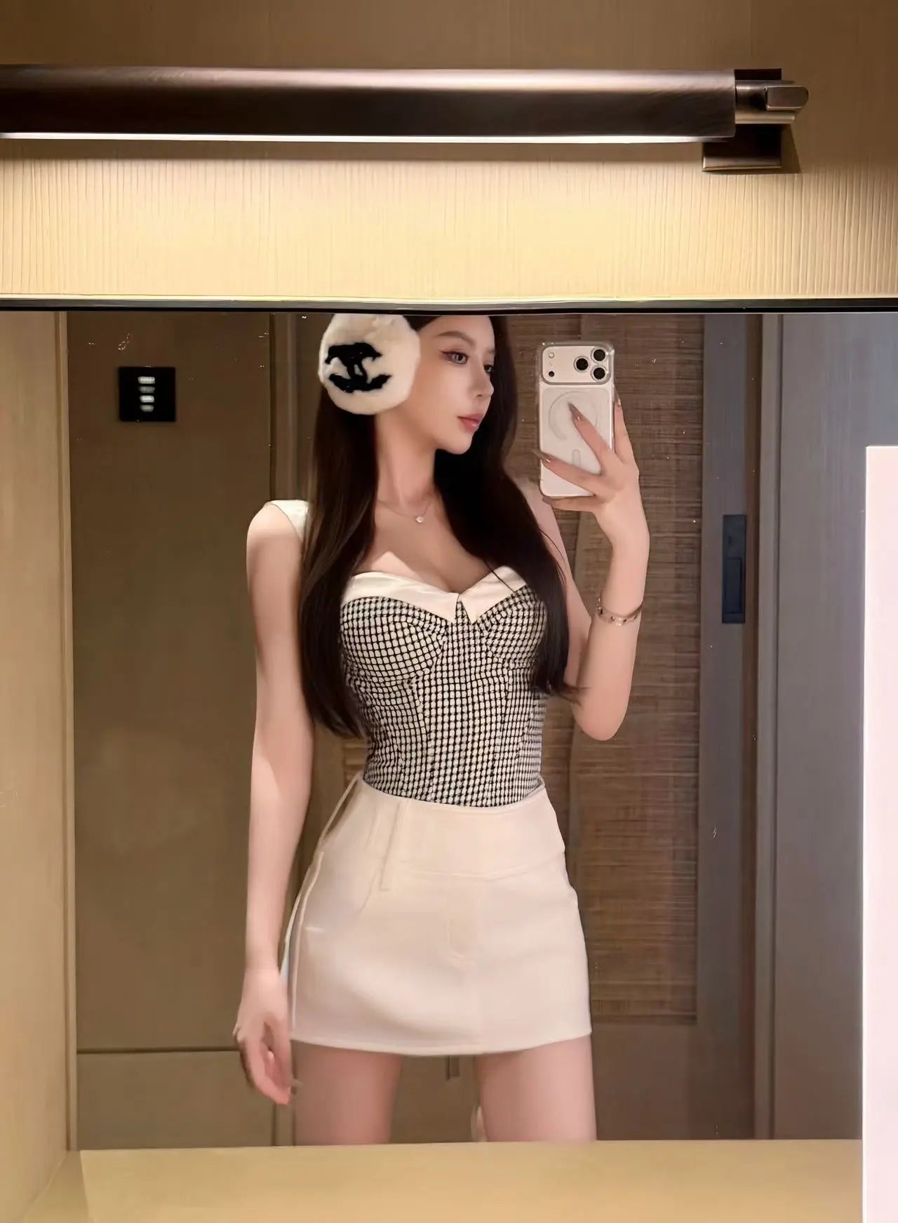 French Houndstooth Bustier Top - Velanocta