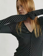 Merino Twist-Front Striped Knit Top