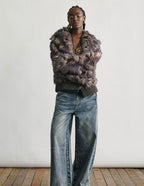 Contrast Faux Fur Collar Plush Jacke