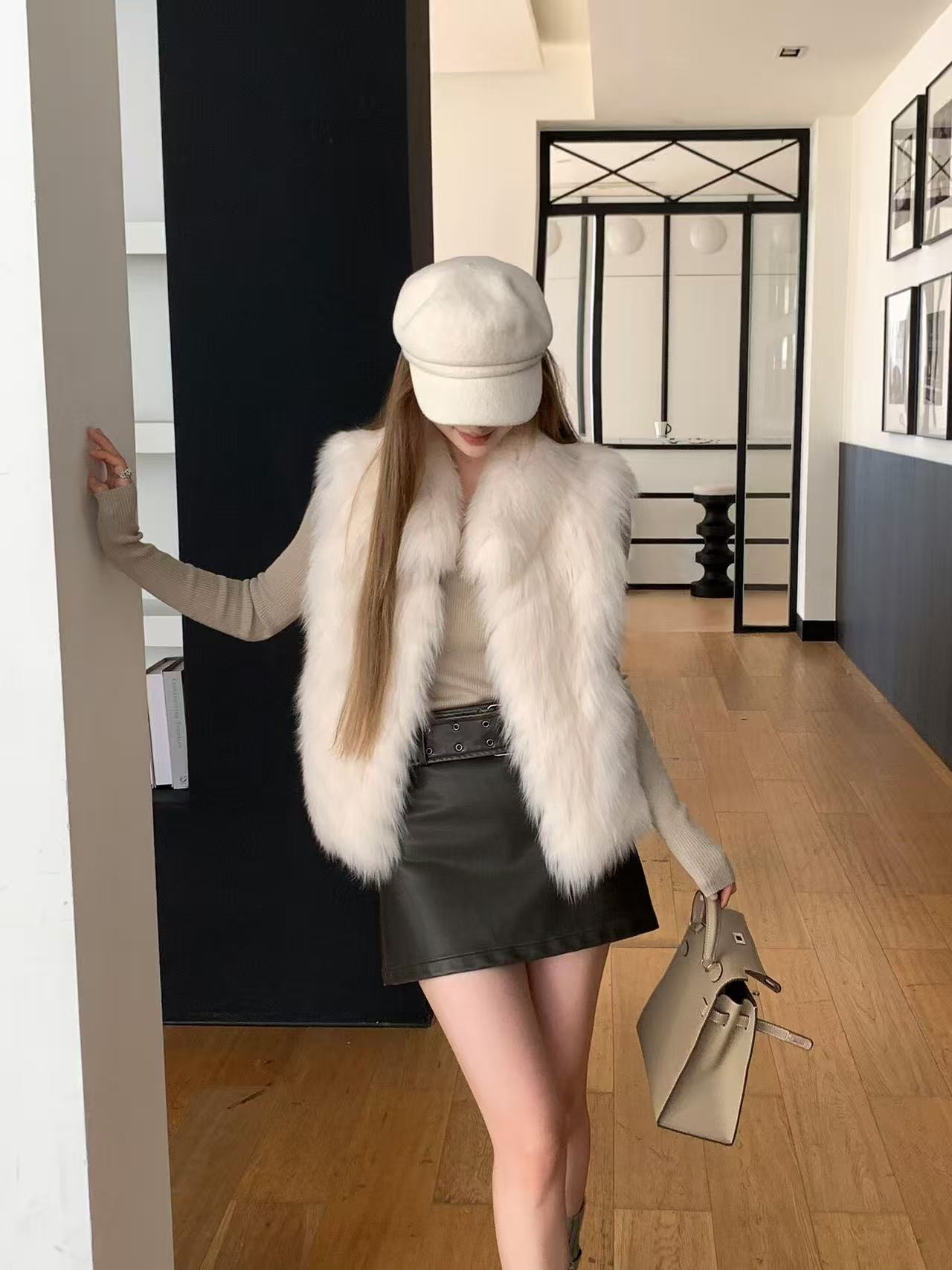 Panelled Fox Fur Stand-Collar Vest