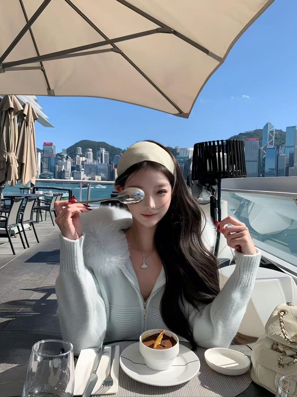 Fur-Trim Hooded Knit Top