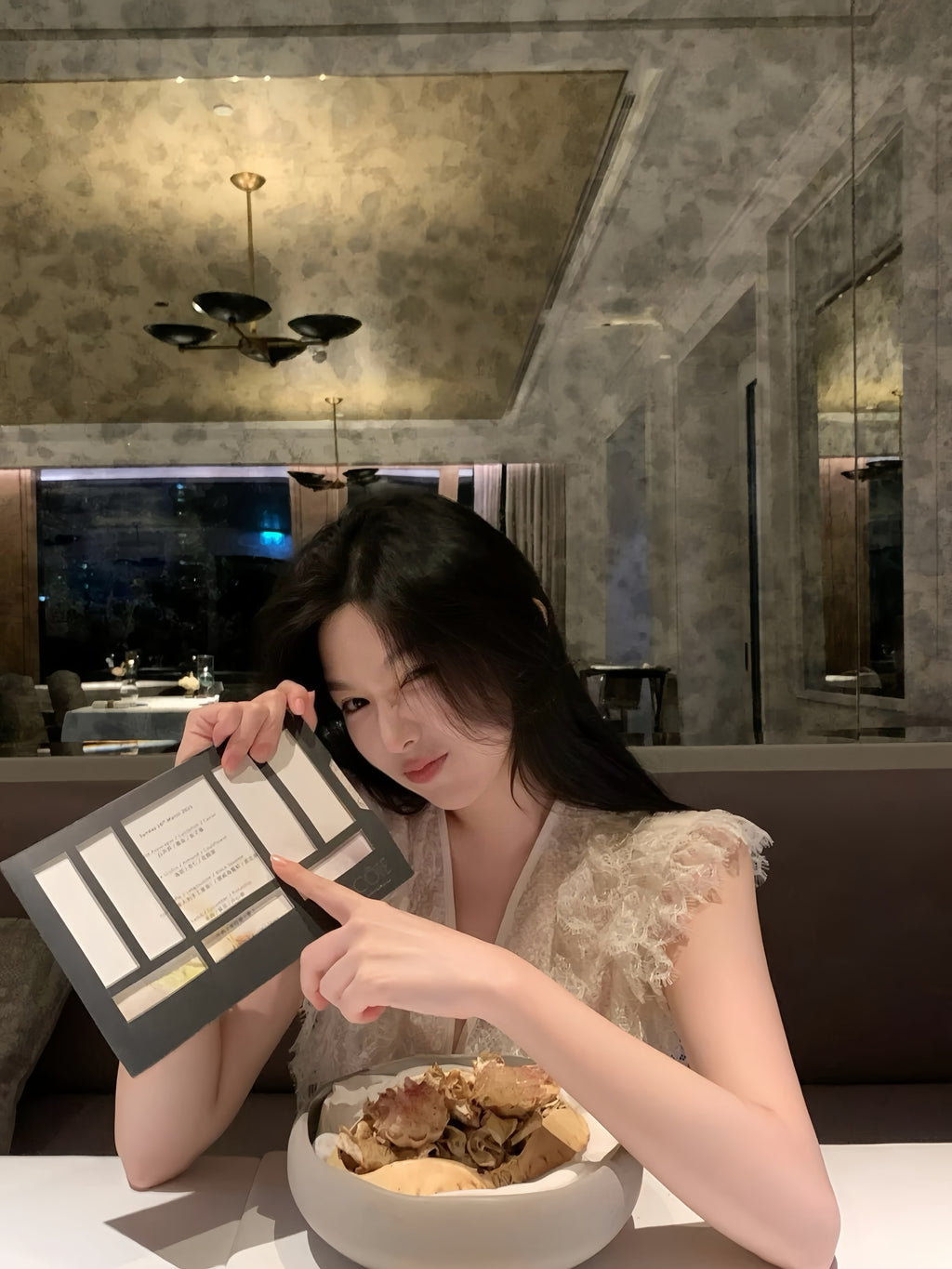 French Lace Flutter-Sleeve V-Neck Top