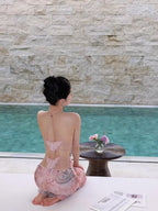 Printed Halter Neck Backless Maxi Dress