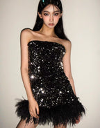 Midnight Feather Sequin Mini Dress