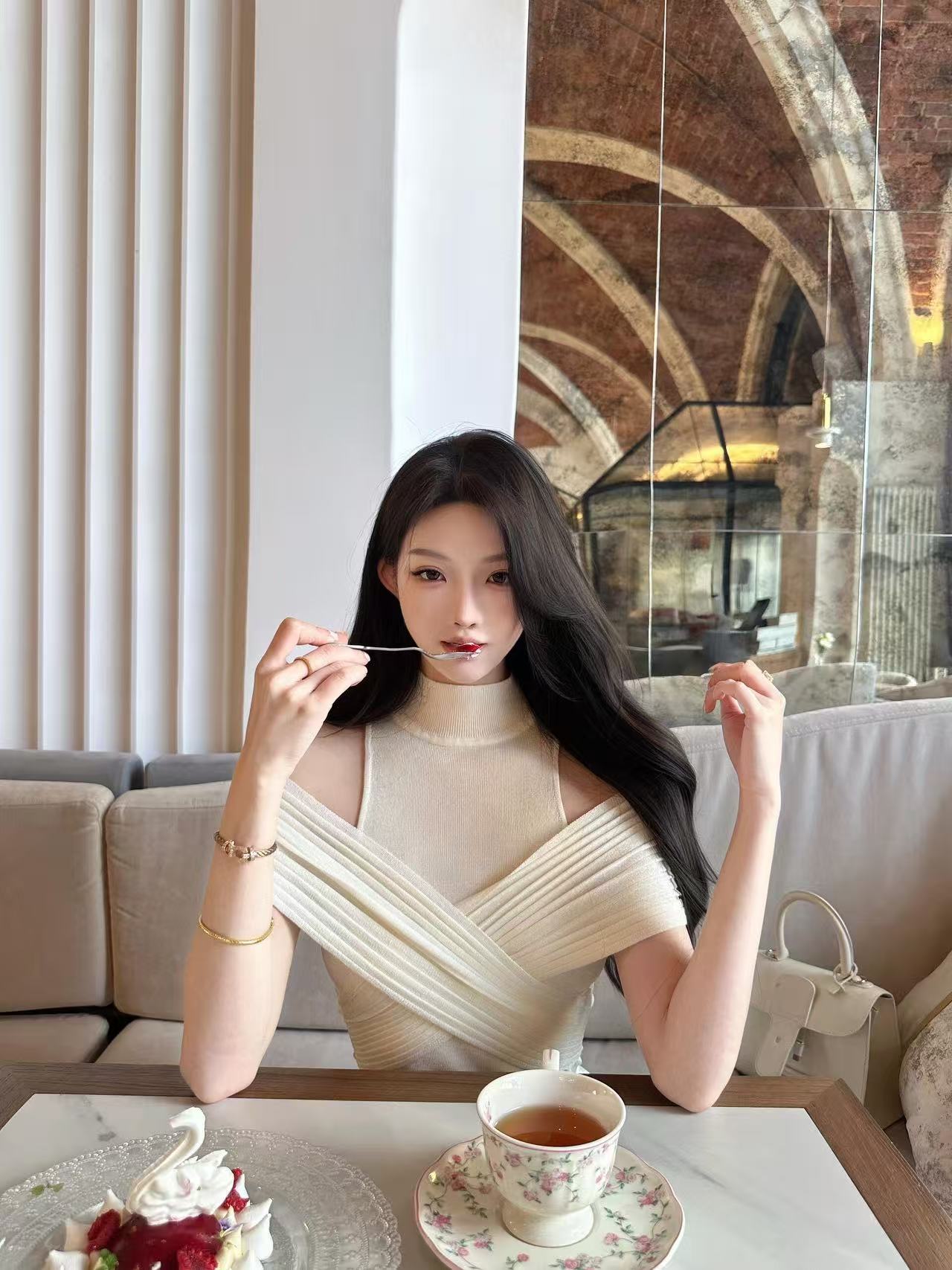 Off-Shoulder Knit Top with Mock Neck