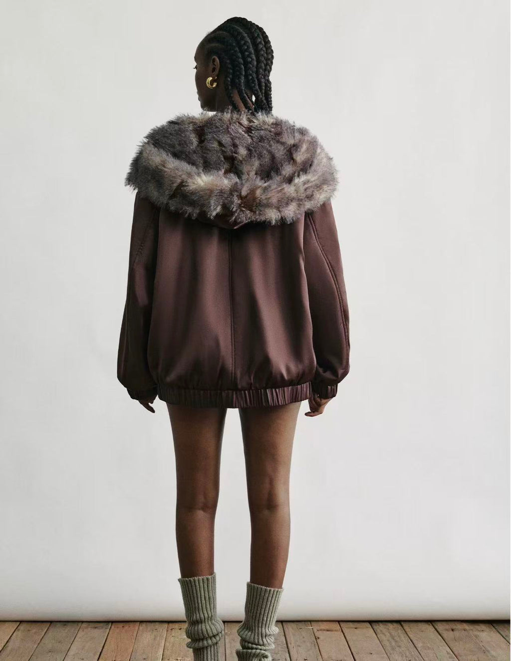 Hooded Faux Fur Panel Jacket