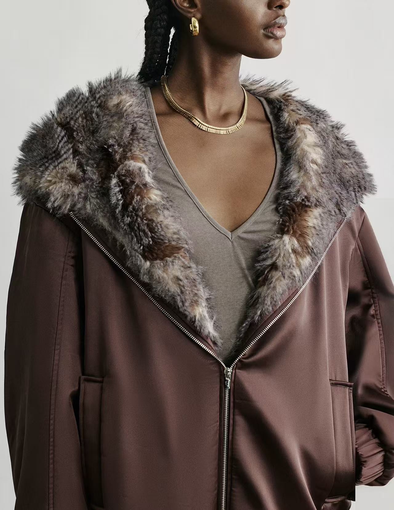 Hooded Faux Fur Panel Jacket