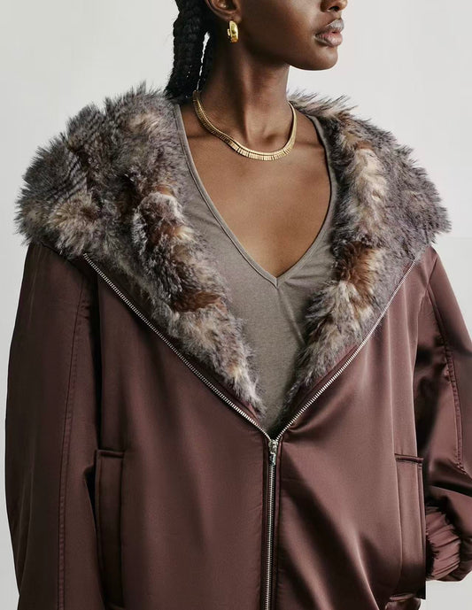 Hooded Faux Fur Panel Jacket
