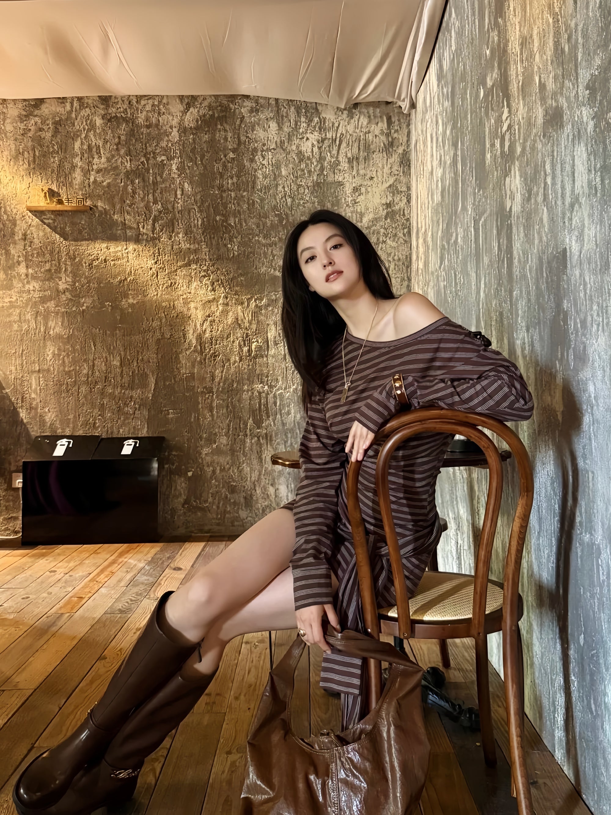 Striped Asymmetrical Shoulder Top & Wrap Shorts Set