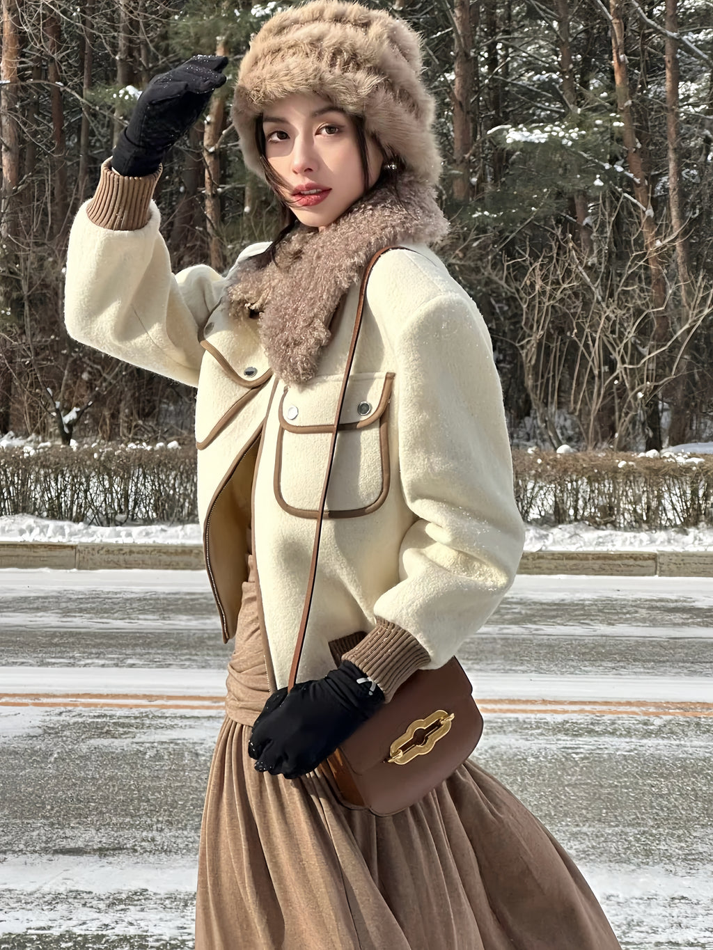 Faux Fur Collar Cropped Jacket