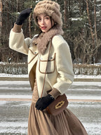 Faux Fur Collar Cropped Jacket