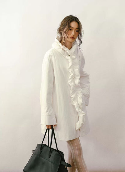 Detachable Ruffled High-Neck Down Shirt