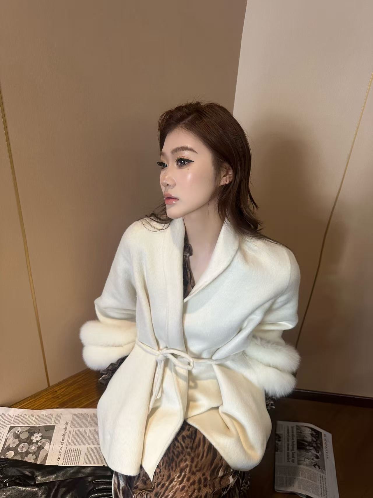 Elegant Fox Trim Wool Jacket