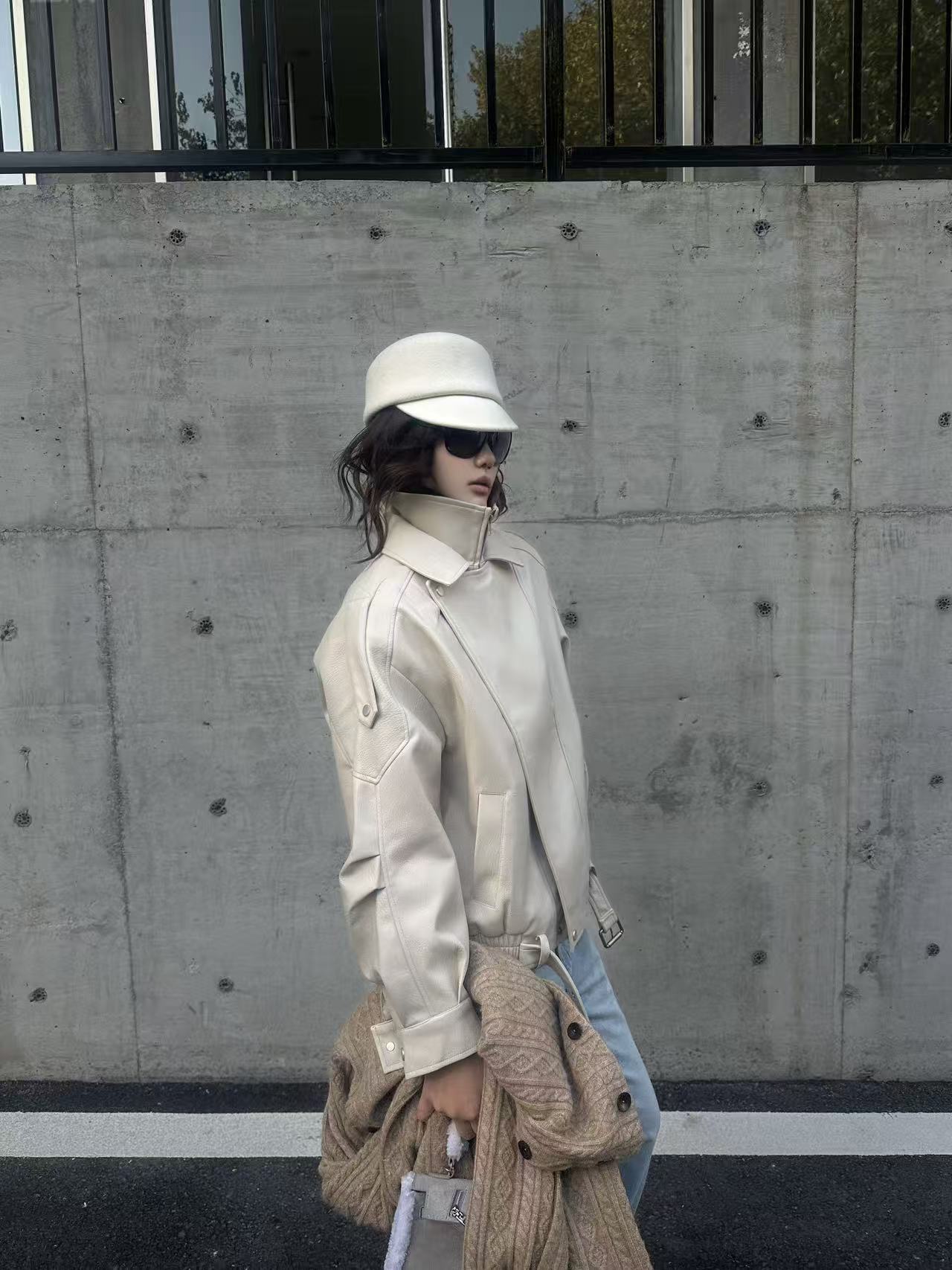 Vintage Litchi-Grain Oversized PU Moto Jacket