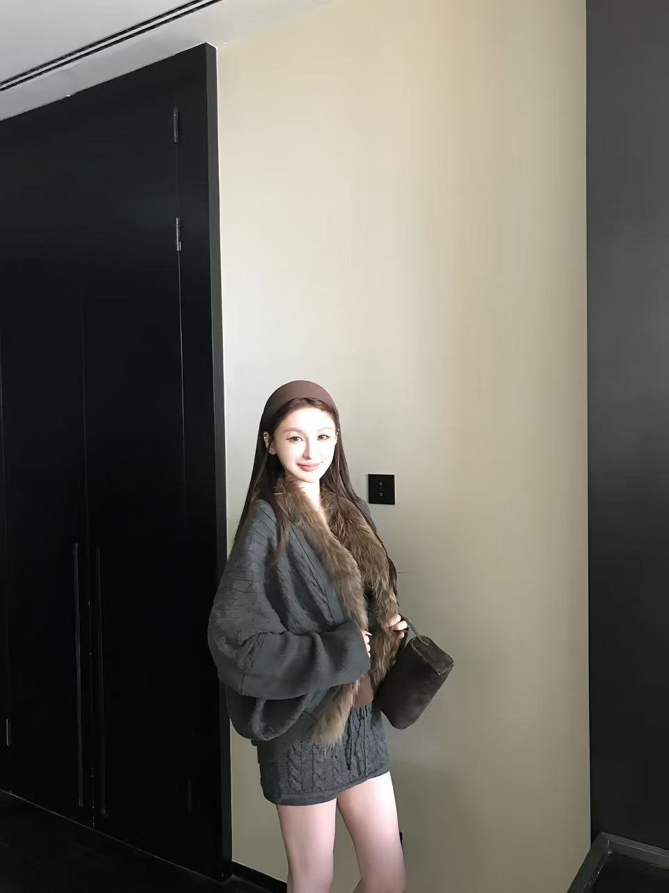 Merino Wool Coat with Oversized Mink-Feel Collar