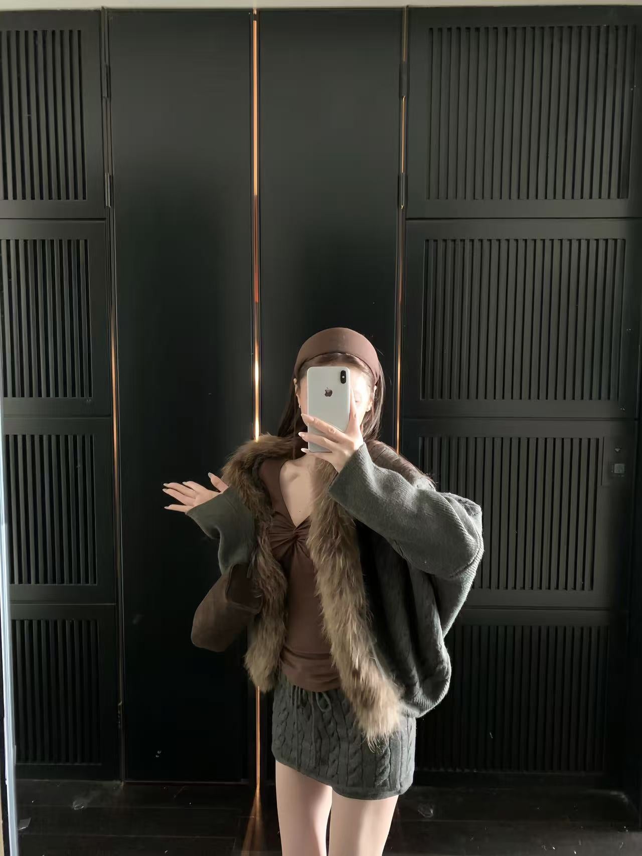 Merino Wool Coat with Oversized Mink-Feel Collar