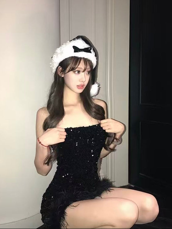 Midnight Feather Sequin Mini Dress