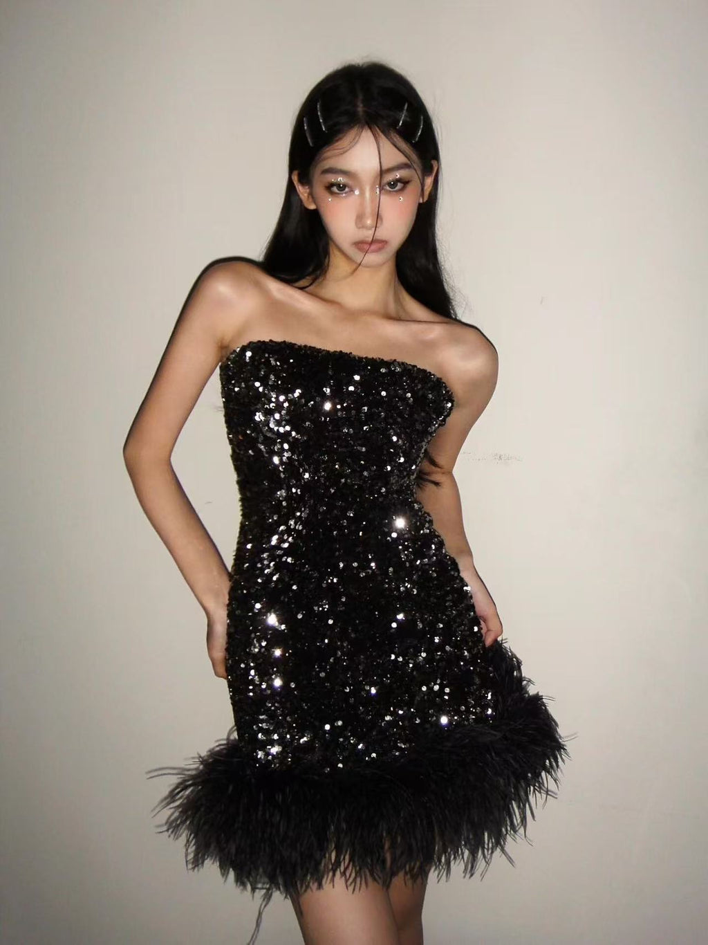 Midnight Feather Sequin Mini Dress