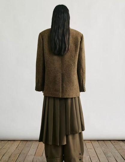 Wool-Blend Structured T-Shaped Blazer Coat