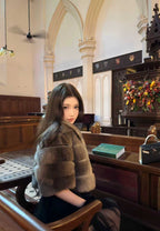 Short-Sleeve Faux Fur Cropped Jacket