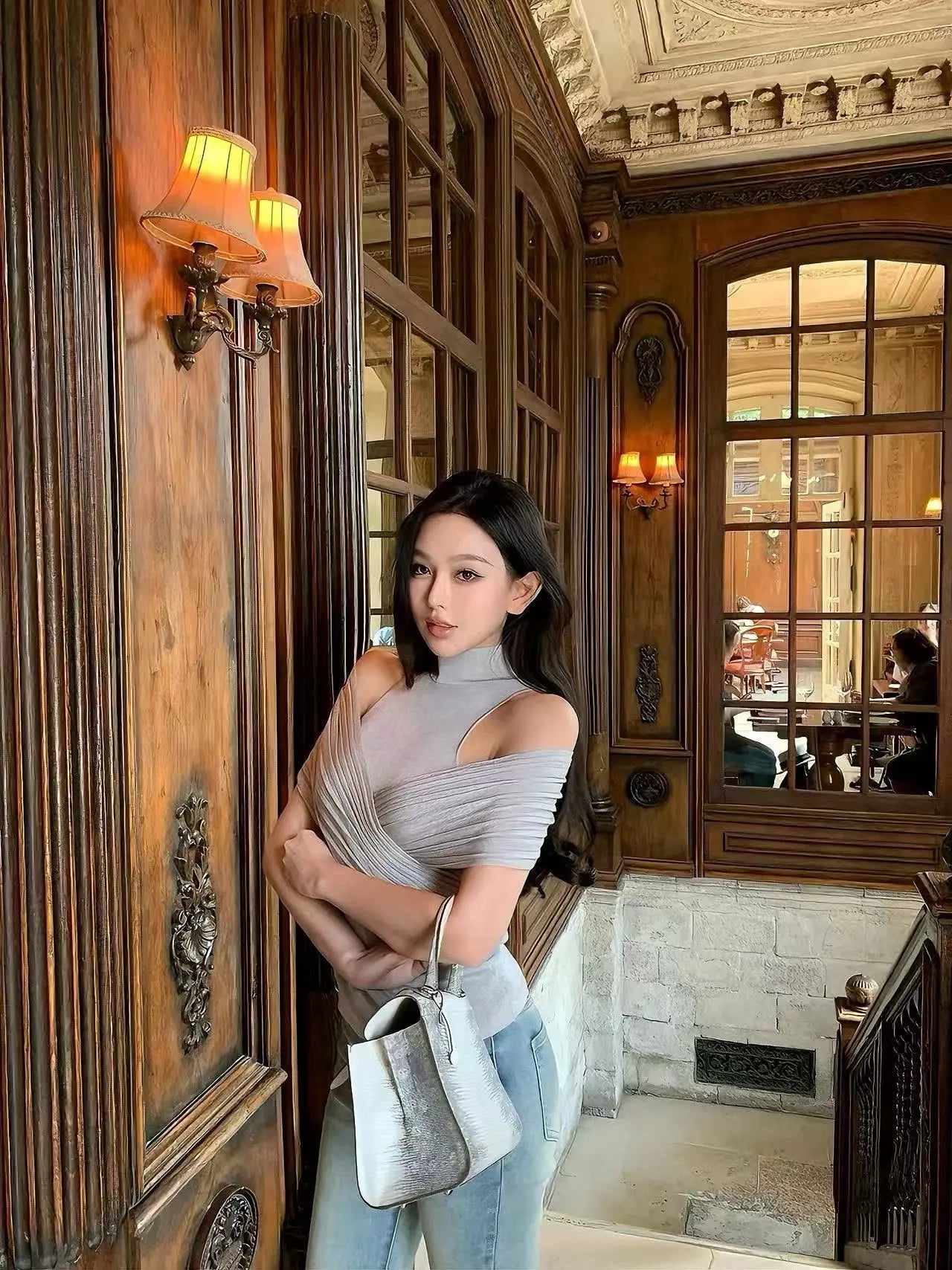 Off-Shoulder Knit Top with Mock Neck - Velanocta