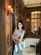 Off-Shoulder Knit Top with Mock Neck