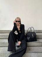 Lace-Trim Knotted V-Neck Long Sleeve Top