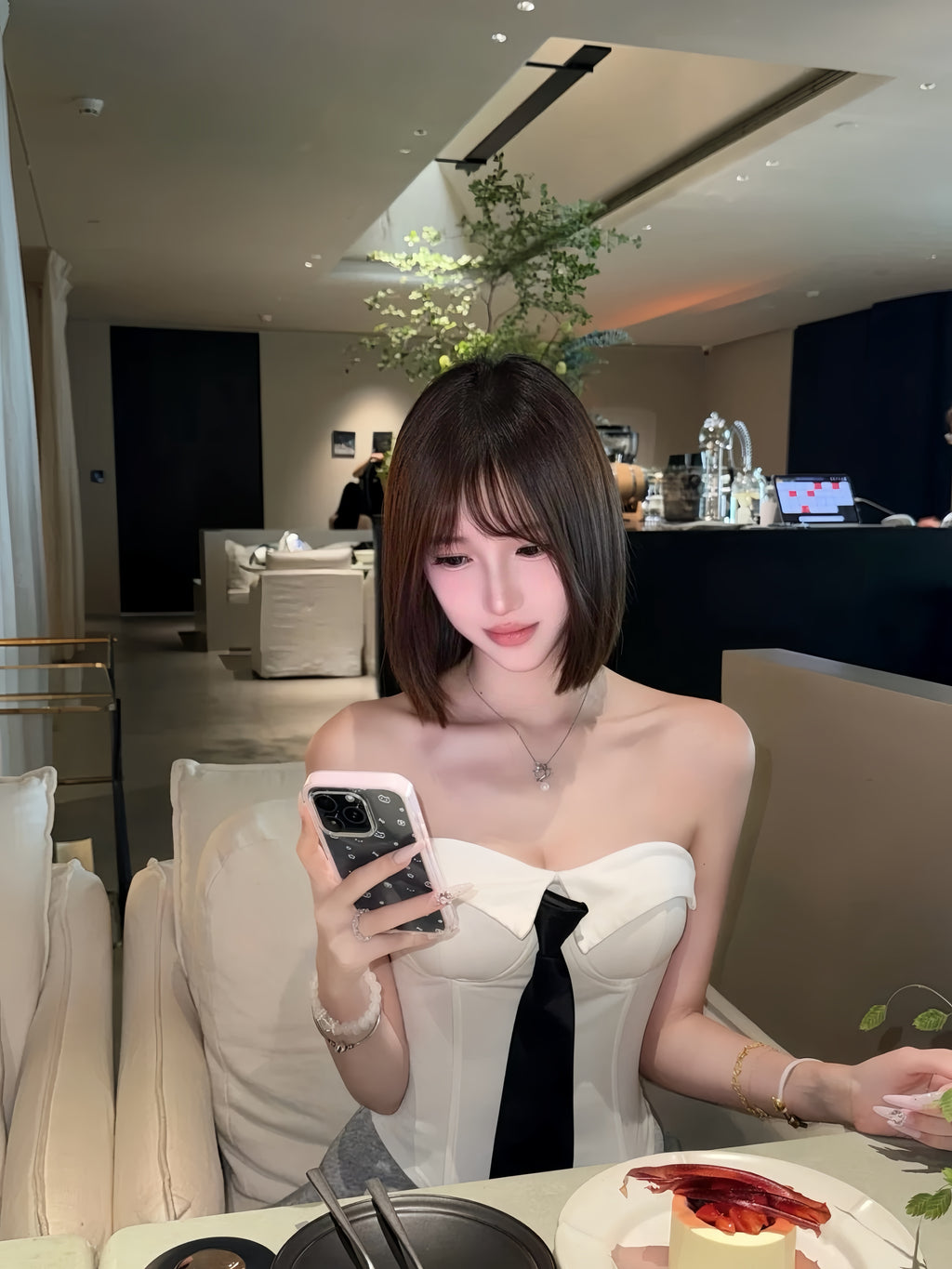 Strapless Corset Top with Contrast Tie