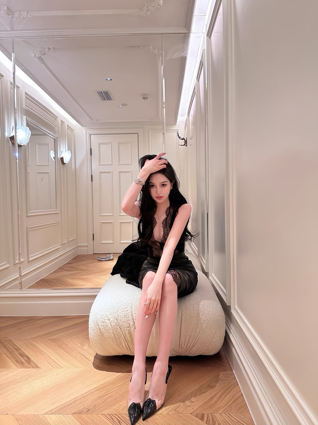 Lace Jacquard Fitted Vest Shirt