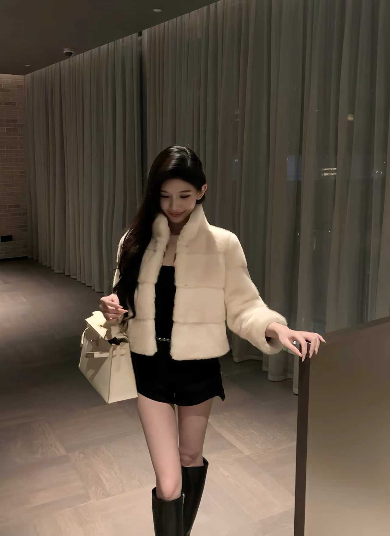 Short Faux Fur Stand-Collar Jacket