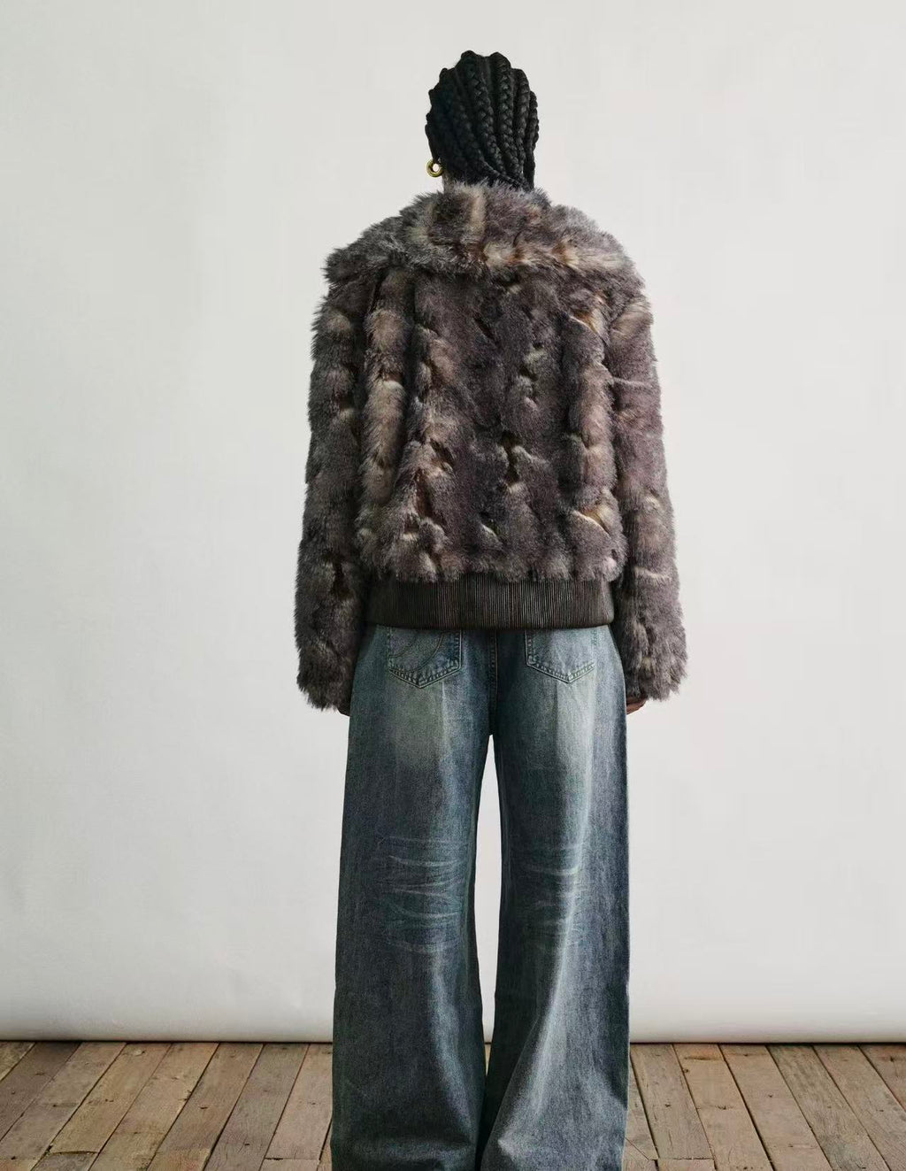 Contrast Faux Fur Collar Plush Jacke