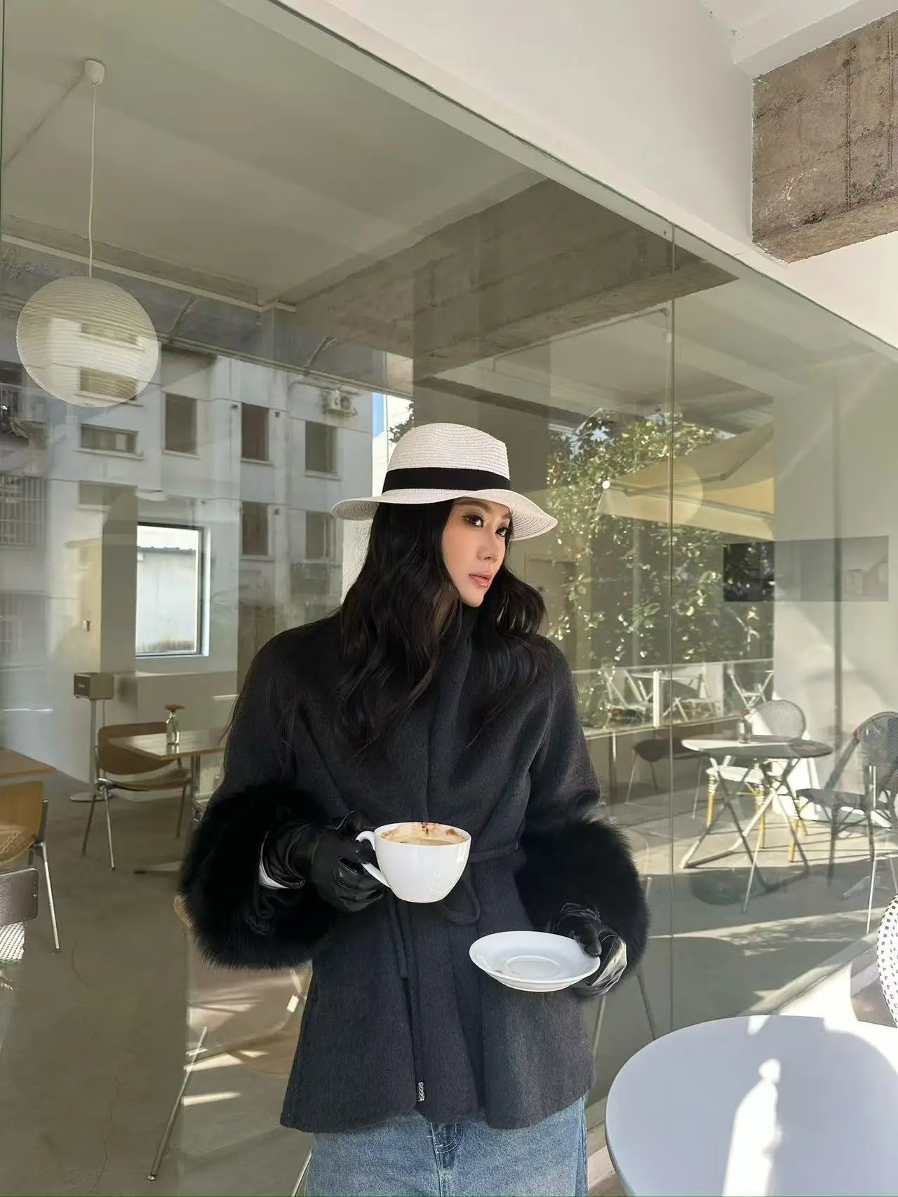 elegant wool jacket Fox Trim Wool Jacket - Velanocta