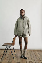 Contrast-Leather Chenille Cocoon Coat